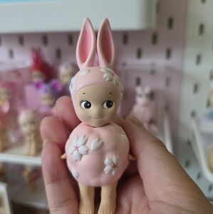 Pink Bunny Figurine with Floral Design